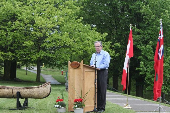 Jeff Leal, MPP Peterborough, at the May 26th announcement of $9 million in provincial funding for the new Canadian Canoe Museum. (Photo: The Canadian Canoe Museum)