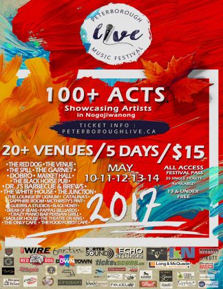 The five-day Peterborough LIVE Music Festival features more than 100 acts at 25 venues across downtown Peterborough (poster: Peterborough LIVE)