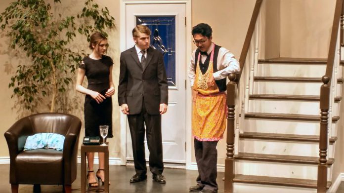 Mikayla Stoodley and Ben Dunk as Cassie and Glen Cooper, with Ethan Jiang as Ernie Cusak. (Photo: Sam Tweedle / kawarthaNOW)