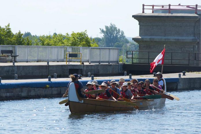 You can paddle beside the birch bark canoe by registering for a free space in the museum's Voyageur Canoe, or you can bring your own canoe or kayak. (Photo: The Canadian Canoe Museum)