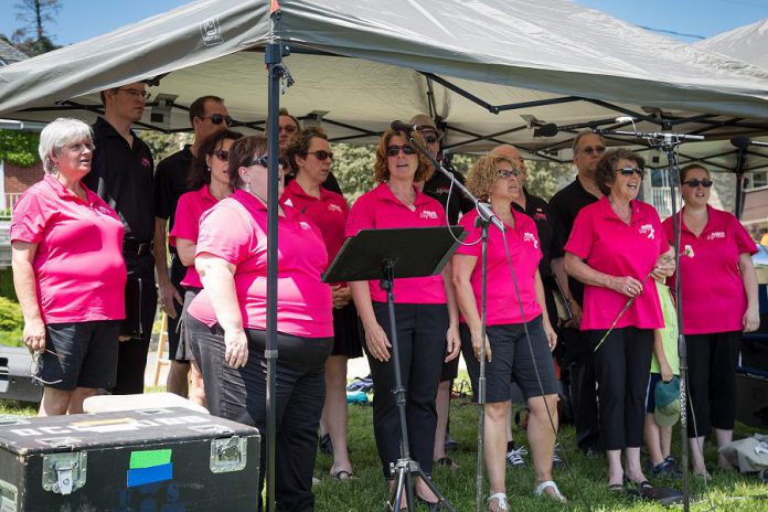 The Peterborough Pop Ensemble sings "Never Really Gone", composed by artistic director Barb Monahan and performed annually at the festival since 2010. (Photo: Linda McIlwain / kawarthaNOW)