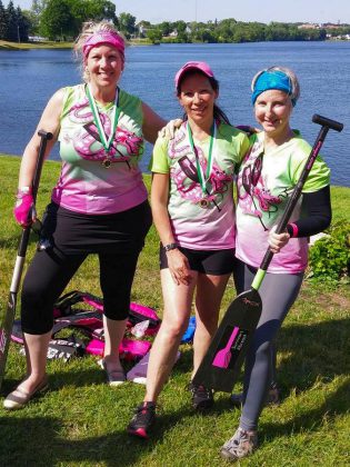 Jane Ulrich, Michelle Thornton, and Bridget Leslie are three members of Survivors Abreast, a group of breast cancer survivors from the Peterborough area in various stages of treatment and recovery. 