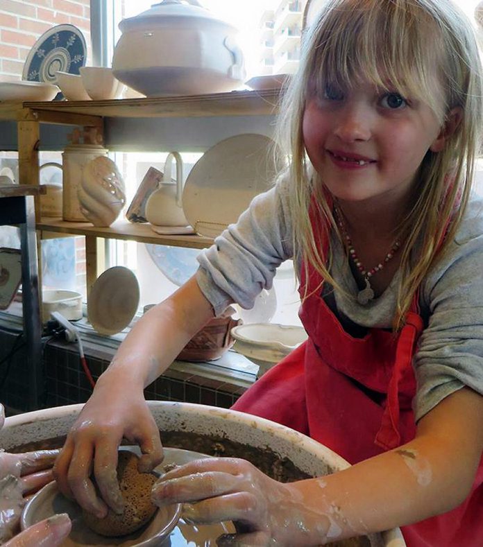 Kids are introduced to the potter's wheel and have a chance to learn basic hand-building techniques like coiling, pinching, building with slabs and sculpting-and what goes into creating wacky and wonderful art projects. (Photo:  Kawartha Potters' Guild)