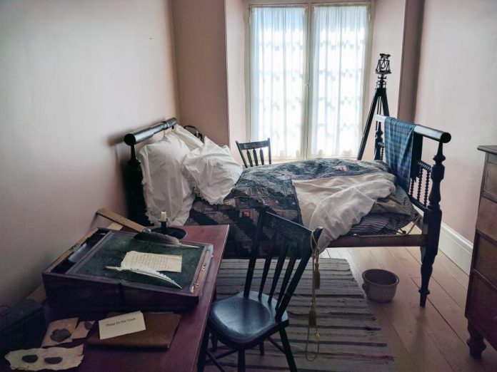 One of the bedrooms is dedicated to Sir Sandford Fleming, a Scottish-born engineer and Dr. Hutchison's younger cousin, who was a resident in the house when he came to Canada in 1845 at 18 years old. (Photo: Paula Kehoe / kawarthaNOW)