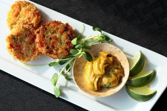 Fresh Urban Plate has an eclectic and ever changing menu. Pictured are the salmon cilantro cakes with lemon dill aioli. (Photo: Fotou)