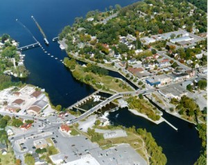 An aerial view of Lock 34 in Fenelon Falls, the site of Lock Jam and a National Historic Site (photo: Parks Canada)