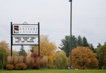 Industry Canada has approved the location of a new cell tower beside the Calvary Church flagpole (photo by Pat Trudeau)