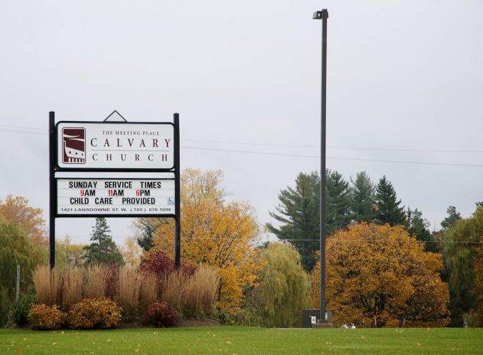 Industry Canada has approved the location of a new cell tower beside the Calvary Church flagpole (photo by Pat Trudeau)