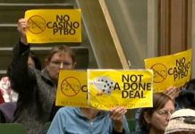 Most people attending the March 18th Peterborough City Council meeting were against the idea of a casino in the city (photo: still from CHEX Newswatch coverage)