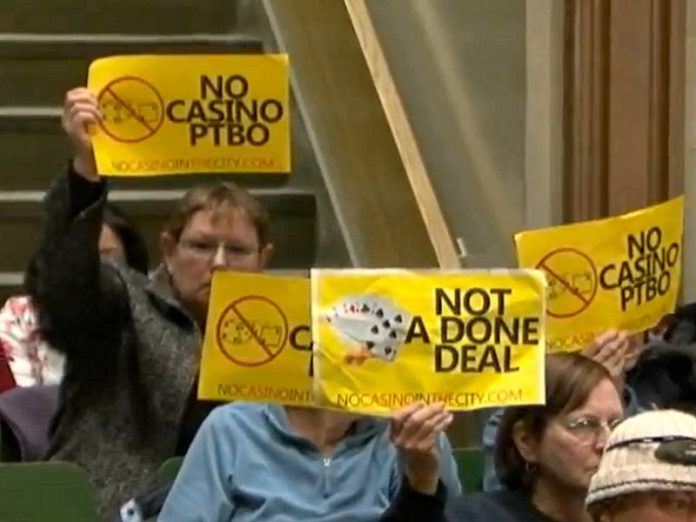 Most people attending the March 18th Peterborough City Council meeting were against the idea of a casino in the city (photo: still from CHEX Newswatch coverage)