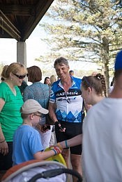 Local pediatrician Dr. Peter Hughes congratulates Ethan on his success (photo: Pat Trudeau)