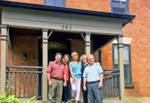 Tom Bennett, Sheri Dietrich, Kendra Buckton, Cathy Burningham, and Ben Shaunghnessy at the Stoneguide Realty office at 343 Stewart Street in Peterborough