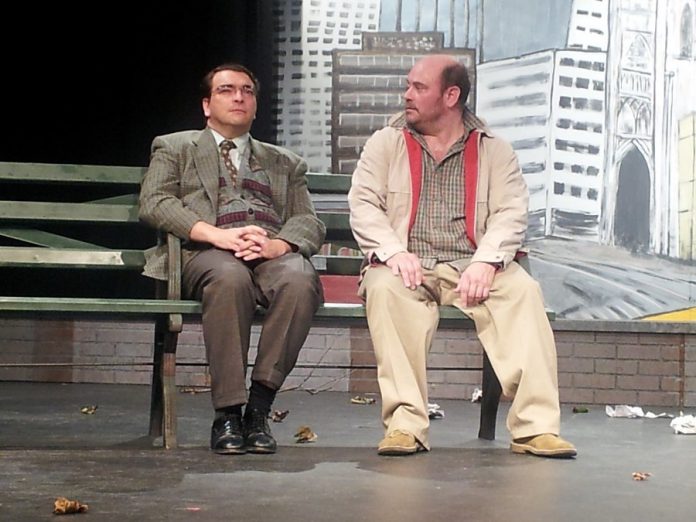 Matt Gilbert as Peter and Brad Brakenridge as Jerry in the Peterborough Theatre Guild's production of Edward Albee's "The Zoo Story" (photo: Sam Tweedle)