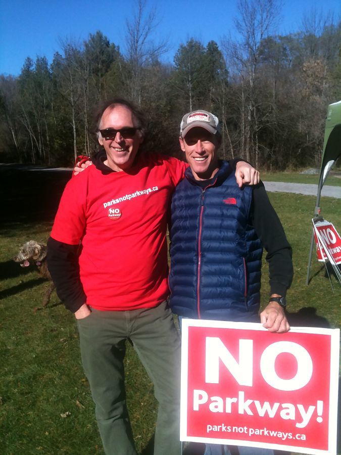 Rob Steinman and Mike Casey of Parks Not Parkway, a community-based and volunteer-driven campaign to preserve Peterborough's greenspace
