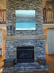 One of David's shoreline abstracts strutting its stuff at home o'er the mantle (photo: David Hickey)
