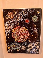  Lisa Martini-Dunk's work is also showing. Here's a closer look at her piece "The Universe". A playful use of colour and texture is present in her etchings.