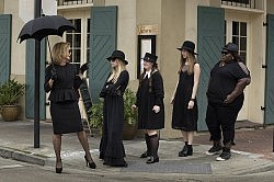 Jessica Lange as Fiona Goode, Emma Roberts as Madison Montgomery, Jamie Brewer as Nan, Taissa Farmiga as Zoe Benson, Gabourey Sidibe as Queenie