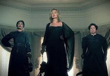 Angela Bassett as Voodoo Queen Marie Laveau, Jessica Lange as Supreme Witch Fiona Goode, and Kathy Bates as anachronistic murderess Delphine LaLauire