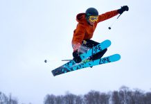 A skier catches some air at Sir Sam's Ski & Bike in Haliburton