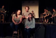 Meg O'Sullivan, Tedd Bayne, and Elizabeth Moody in The Motley Collective's production of The Laramie Project, running at the Gordon Best Theatre in Peterborough until June 3rd