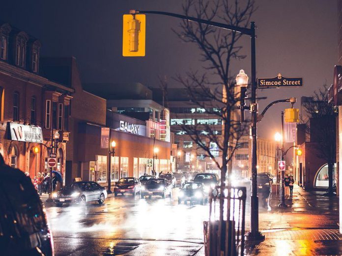 The corner of Simcoe and Water St. in downtown Peterborough (photo: Pat Trudeau, trudeauphotography.ca)