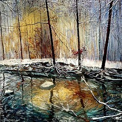 Gurevich's surreal landscapes are incredibly striking; although more-or-less representative this "Winter Paradise" doesn't seem quite of this world (photo: Gallery on the Lake)