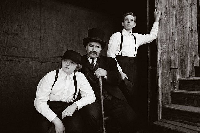 Liam Davidson as young Billy Fiddler, Herbie Barnes as Dr. Barnardo, and Justin Laurie as young Walter White (photo: Wayne Eardley, Brookside Studio)