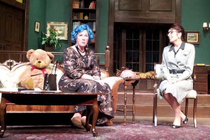 Linda Driscoll as Mrs. Ethel Savage and Sharon Gildea as Miss Wilhelmina in "The Curious Savage"