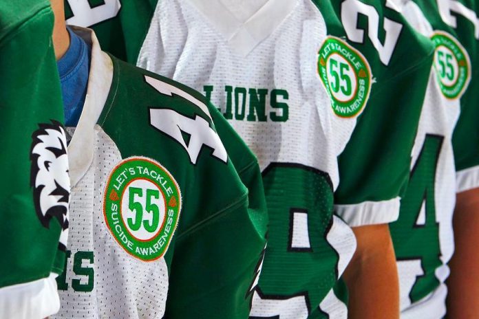The Team 55 patch, worn proudly last season by the Adam Scott Junior Lions, will be flown this year by all senior teams that have committed to taking a course on suicide awareness