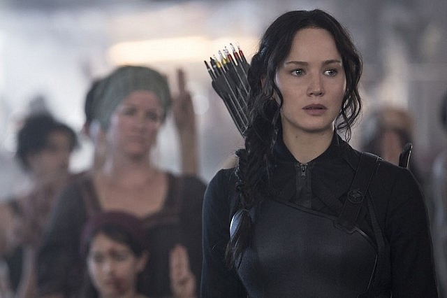Jennifer Lawrence as Katniss Everdeen makes the most out of her two-note character