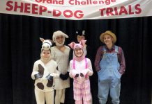 Babe, The Sheep-Pig runs from December 9 to 14th at the Peterborough Theatre Guild, with most performances already sold out. Left to right: Sam Weatherdon as "The Horse", Irelande Farrell as "Ma the Sheep," Mark Nobel as "Babe the Sheep Pig," Katie Oickle as "Fly the Sheep Dog", and Natalee Barker as "Farmer Hogget".