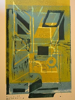 Marris' recent foray into lino printing joins the investigation of process-oriented change. One of three images comprising the triptych of increasing complexity (photo: John Marris)