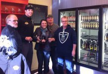 Publican House Partners Marty Laskaris, Matt Philips, Mike Laskaris, and Rick Coit in the brewery's new craft beer retail store, along with City of Peterborough Town Ward Councillor Diane Therrien. The store will have its official opening on Saturday, January 31st (photo courtesy of Publican House Brewery)