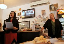 With supporter Ann Farquharson by her side, Maryam Monsef formally announced her candidacy for the federal Liberal nomination at Sam's Deli in downtown Peterborough on Wednesday, February 4th