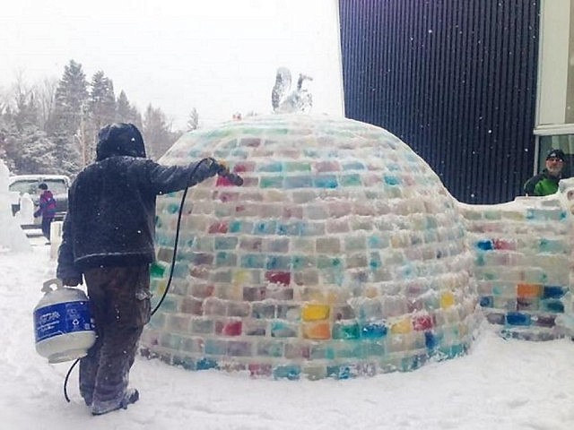 Preparing the igloo for the lighting ceremony at the Apsley Winter Carnival on February 21, 2015