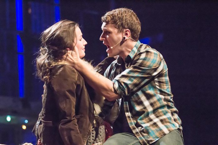 Shannon McCracken as Mimi Marquez and Carl Christensen as Roger Davis in the Art For Awareness production of "Rent - The Musical", running from February 20-28 at Showplace in Peterborough as Mimi Marquez (photo: Linda McIlwain / kawarthaNOW)