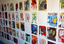 Brian Nichols' silk-screened faces are on display at Peterborough's Gallery in the Attic during the month of March