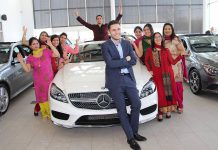 Michael Santos, General Manager of Mercedes-Benz Peterborough, surrounded by organizers of Bollywood Night #2. The luxury car dealership has generously come forward again this year as the platinum sponsor of the event, which takes place March 7th at the Parkway Banquest Hall in Peterborough (photo courtesy of snapd Peterborough)