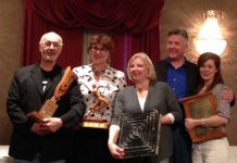 Members of the Peterborough Theatre Guild with their awards from the Eastern Ontario Drama League, which included "Acting Excellence", "Best Visual Presentation", "Best Actress in a Leading Role", and the top prize of "Best Production" (photo courtesy of Peterborough Theatre Guild)