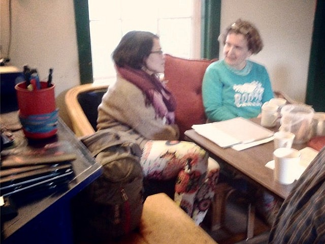 Stephanie Cann with Ann Douglas, who wrote an original radio play called "Fat Girl", at the Fall 2014 Trent Radio Drama Workshops (photo: Jill Staveley)