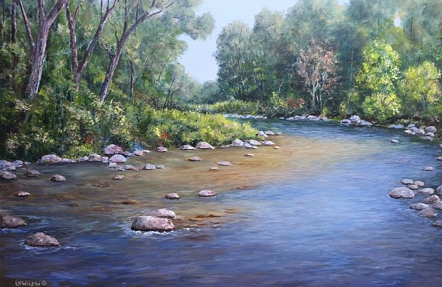 A bend along a creek in summer recalls days of youth exploring the shallow creekbed or a quiet paddle sliding along the banks (photo courtesy of The Gallery on the Lake)
