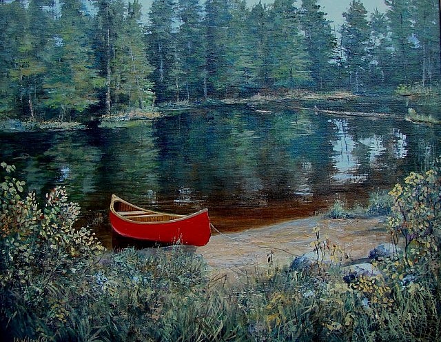 A scene of wilderness enjoyment and tranquility doesn't get any more quintessential than this view of a canoe tethered to the shore (photo courtesy of The Gallery on the Lake)