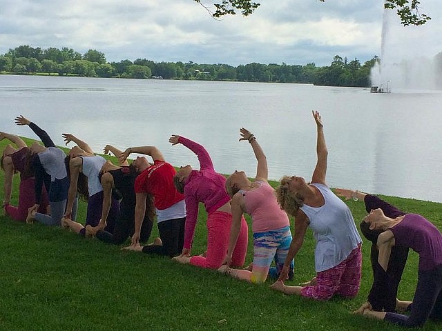 A yoga demonstration during the Peterborough Yoga Festival media launch
