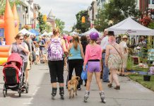 Some of the estimated 4,000 people who enjoyed car-free streets in downtown Peterborough during Peterborough Pulse, the city's first open streets event on July 18 (photo: Linda McIlwain / kawarthaNOW)