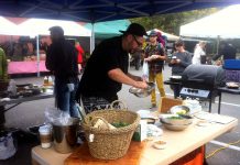 Chef Steve Hancock of St. Veronus, shown here defending his title at last years's Iron Chef Challenge, will be the guest chef at the Peterborough Downtown Farmers' Market on July 15 (photo courtesy of Peterborough Downtown Farmers' Market)