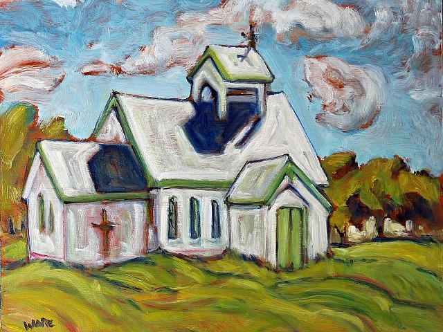 Built in 1888 and lovingly cared for, the Essonvale Christ Church in this work by Doug Ware is one of the wonders of Haliburton County among the plein air sites.
