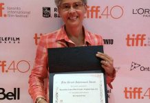 Kathryn Rogers, Chair of the Kawartha Lakes Film Circuit, accepts the Best Special Event Film Circuit Achievement Award during the Toronto International Film Festival (supplied photo)
