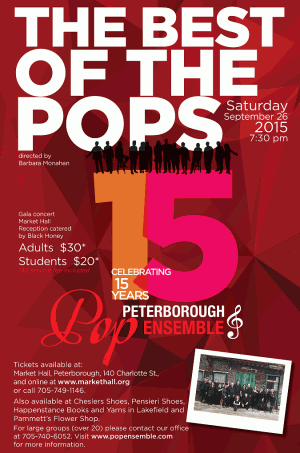 The Peterborough Pop Ensemble is celebrating its 15th birthday with "The Best of the Pops" concert at Market Hall on Saturday, September 26