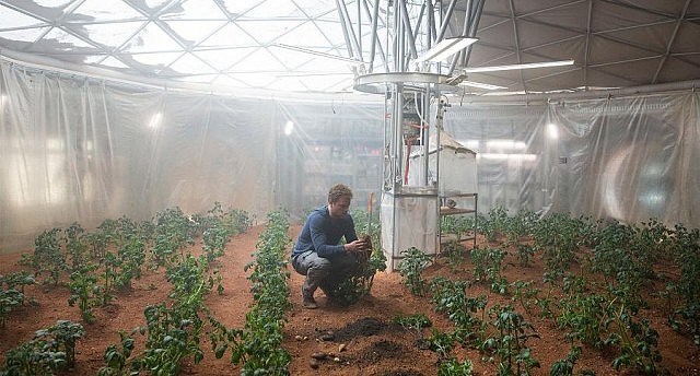 Watney uses his knowledge of botany to grow food in the Martian soil