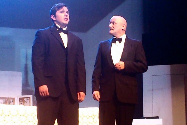Nate Axwell and Darcy Mundell as Leo Bloom and Max Bialystock, who scheme to get rich by producing the biggest bomb on Broadway ever